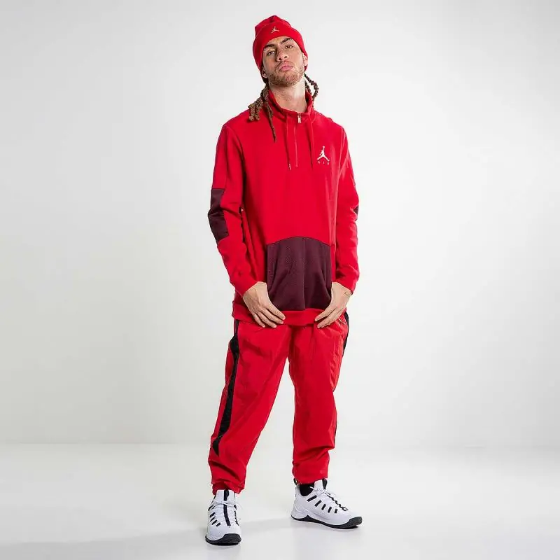 Jordan Jumpman Hybrid Fleece 1/4 Zip Sweatshirt/Pulóver - Piros/Fehér