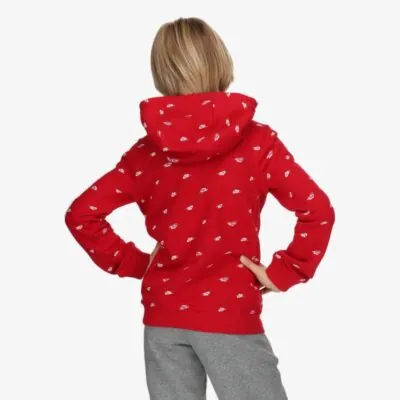 Nike Boy's Sportswear Club Fleece All Over Swoosh Pullover Hoodie - Sport Red/ White - Image 2