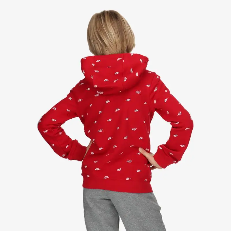 Nike Boy's Sportswear Club Fleece All Over Swoosh Pullover Hoodie - Sport Red/ White - Image 2