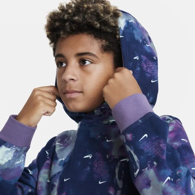 Nike Boy's Club Fleece Pullover Hoodie - Valerian Blue/ Canyon Purple - Image 2