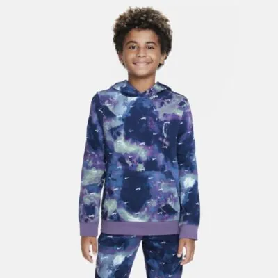 Nike Boy's Club Fleece Pullover Hoodie - Valerian Blue/ Canyon Purple