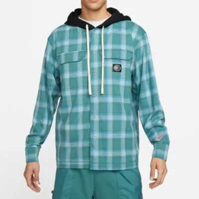 Nike Kevin Durant Hooded Basketball Flannel Jacket Mineral Teal