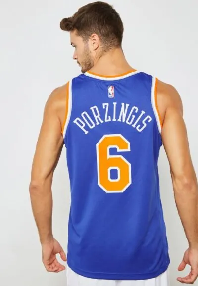 Nike NBA New York Knicks Kristaps Porzingis Icon Edition Swingman Jersey - Rush Blue - Image 3