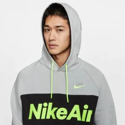 Nike Sportswear Air Fleece Pullover Hoodie - Smokey Grey/ Black/ White - Image 3