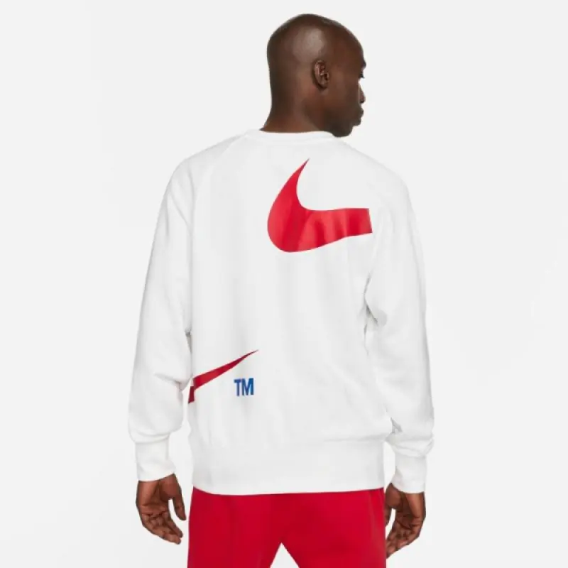 Nike Sportswear Swoosh Fleece Crew Sweatshirt/Pulóver - Fehér/Piros - Image 2