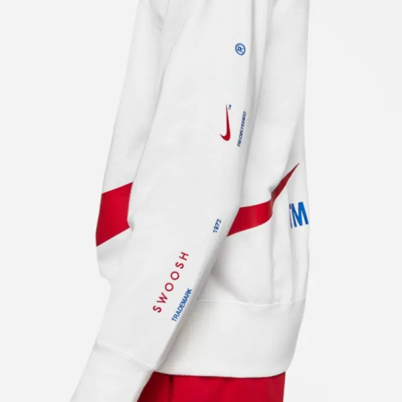 Nike Sportswear Swoosh Fleece Crew Sweatshirt/Pulóver - Fehér/Piros - Image 3