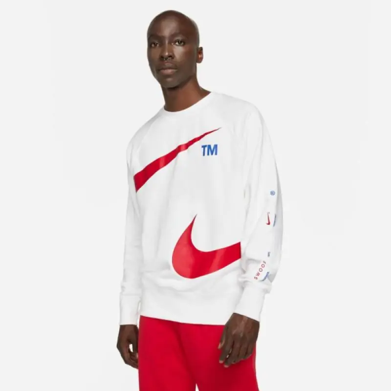 Nike Sportswear Swoosh Fleece Crew Sweatshirt/Pulóver - Fehér/Piros