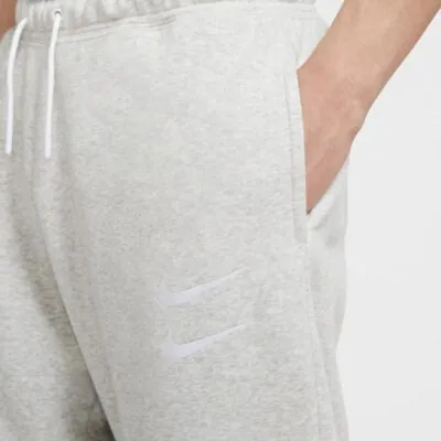 Nike Sportswear Swoosh Fleece Pants - Grey Heather/ White - Image 3