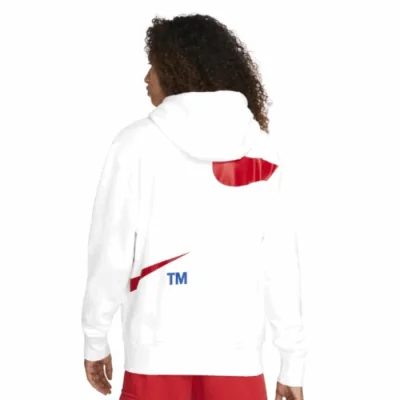 Nike Sportswear Swoosh PO Hoodie - White/ Gym Red - Image 2