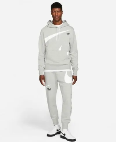 Nike Sportswear Swoosh Pullover Hoodie - Grey Heather/ White/ Black - Image 4