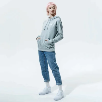 Nike Women's Sportswear Essential Fleece Hoodie Dark Grey Heather/White - Image 2